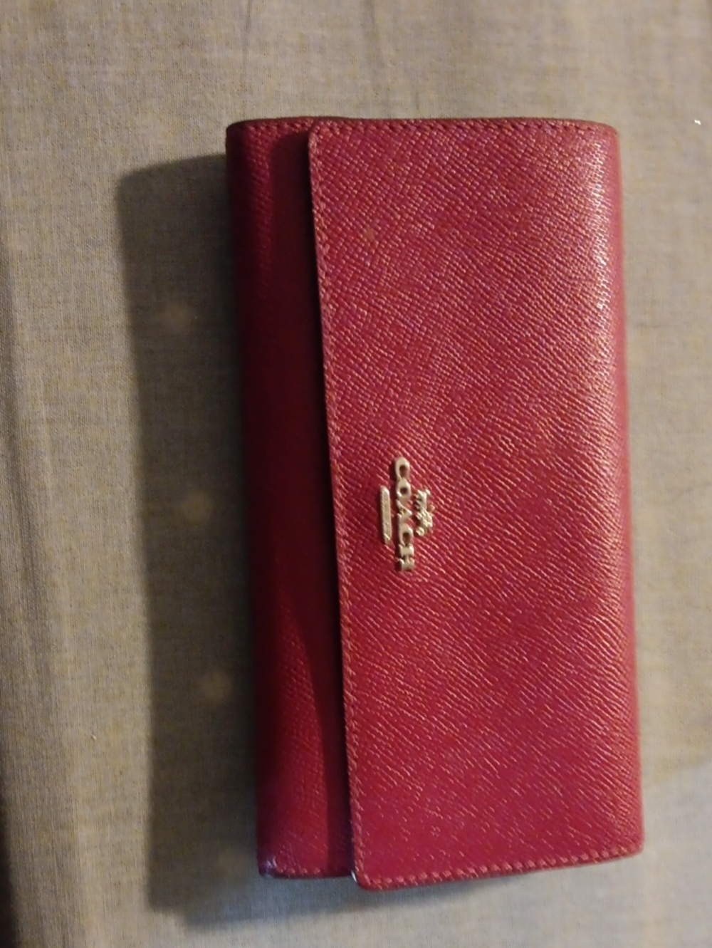 Coach Red Saffiano Leather Folded Continental Wallet with Gold Logo